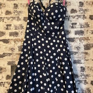 Cute navy polka dot dress with padded bra